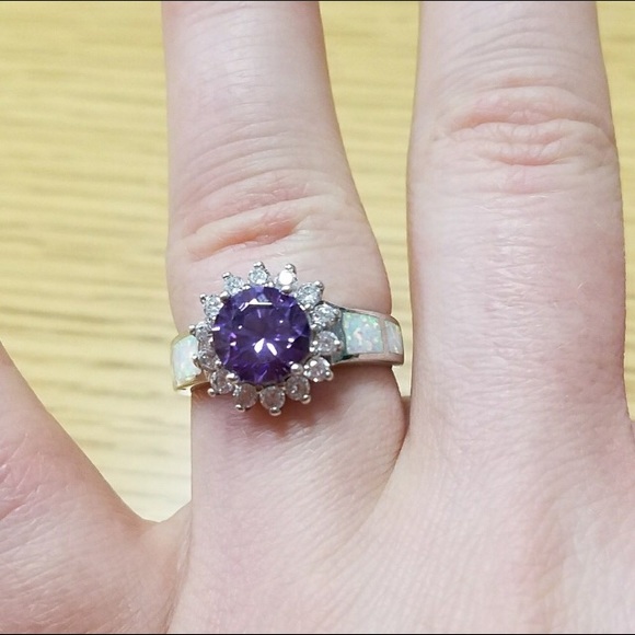 Amethyst Purple Stone & Opal Cocktail Ring with in sterling silver sz 7.5 - Picture 2 of 8